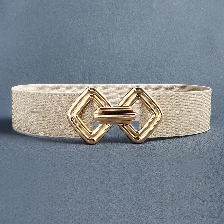 fashion geometric pu leather alloy metal button women's leather belts