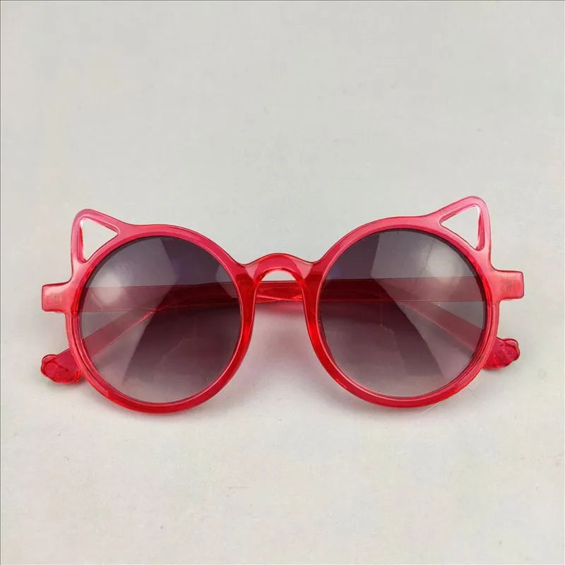 Cute Novelty Modern Style Cat Ac Tinted Lenses Round Frame Full Frame Kids Sunglasses