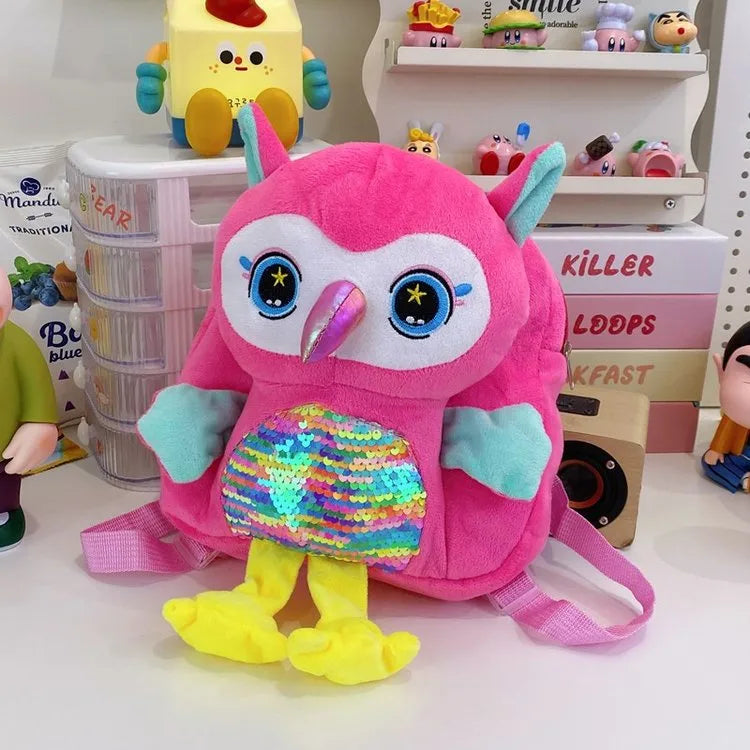 Girl'S Plush Animal Cartoon Cute Oval Zipper Functional Backpack