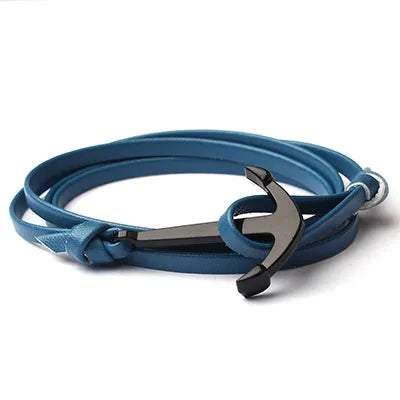retro ethnic style anchor alloy leather rope polishing plating men's bracelets