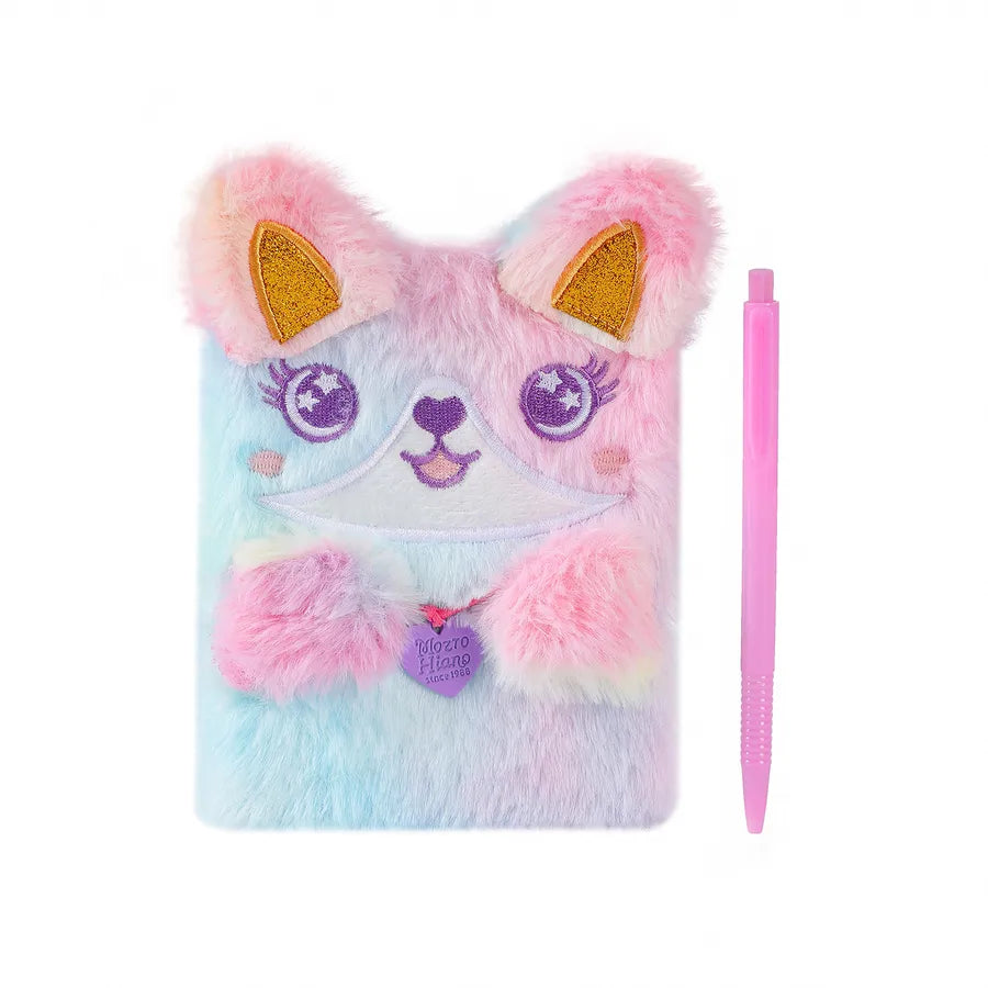 Cartoon Plush Cat Dog Notebook Set Of 2 With Pen Children's Cute Writing Notebook Gift Book Colorful Furry Leopard Pattern