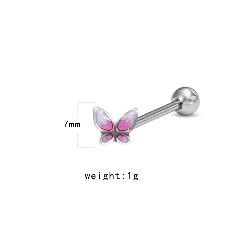 1 Piece Tongue Rings Funny Punk Animal Heart Shape Butterfly Stainless Steel Copper Painted Epoxy Inlay Acrylic Rhinestones White Gold Plated Tongue Rings