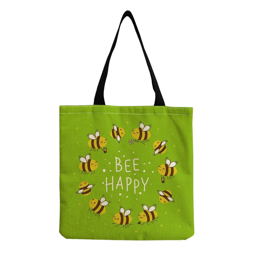 Unisex Cute Beetles Linen Shopping bags