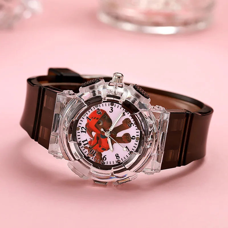 in stock Supply Children's Kindergarten Luminous Watch Wang Wang Team Colorful Flash Boys Quartz Wristwatch