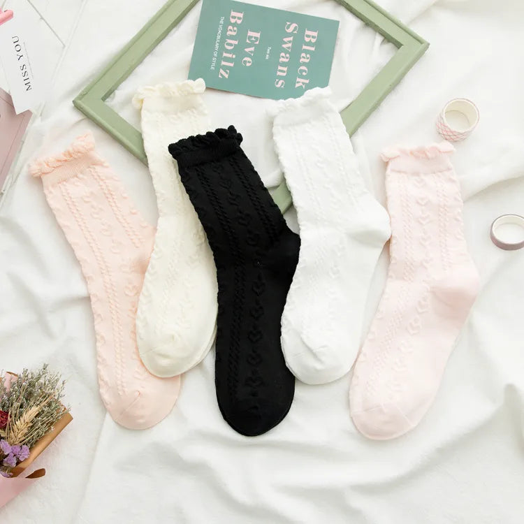 A Pair Cute Sweet Women's Solid Color Cotton Crew Socks