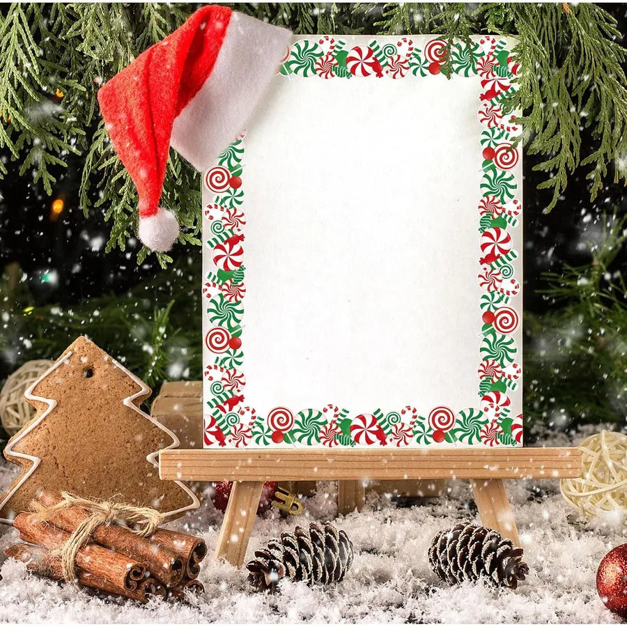 Christmas Candy Mint Announcement Board Frame Self Adhesive Decorative Sticker Green Red Candy Cane Roll Copperplate Paper