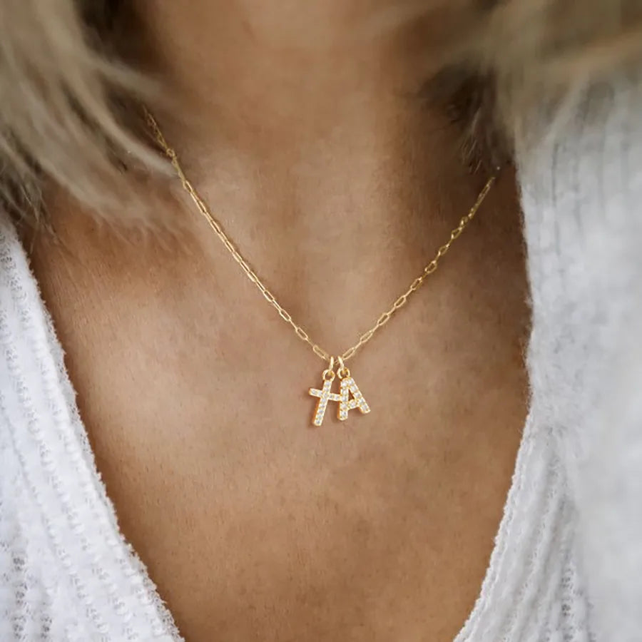 Wholesale Jewelry Classic Style Cross Letter 201 Stainless Steel Copper Paperclip Chain Pendant Necklace