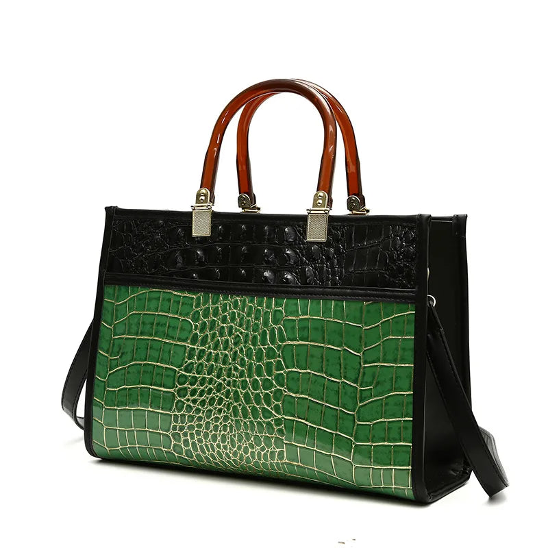 Women's Large Pu Leather Crocodile Vintage Style Streetwear Square Zipper Shoulder Bag