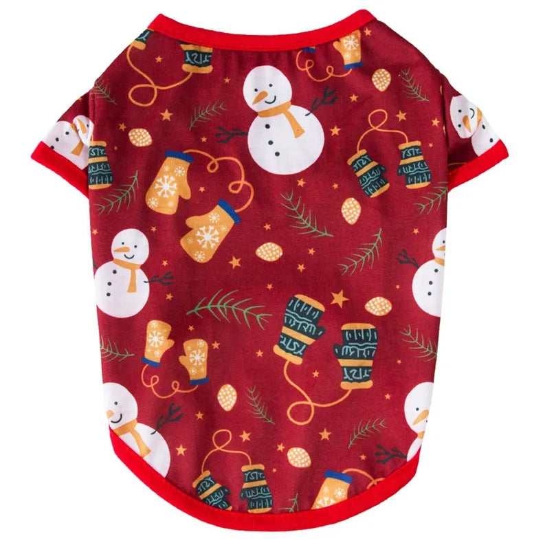 Christmas Theme Thin Print T-Shirt For Cats And Dogs Pet Clothes Polyester Material European Style Snowflake Deer Design