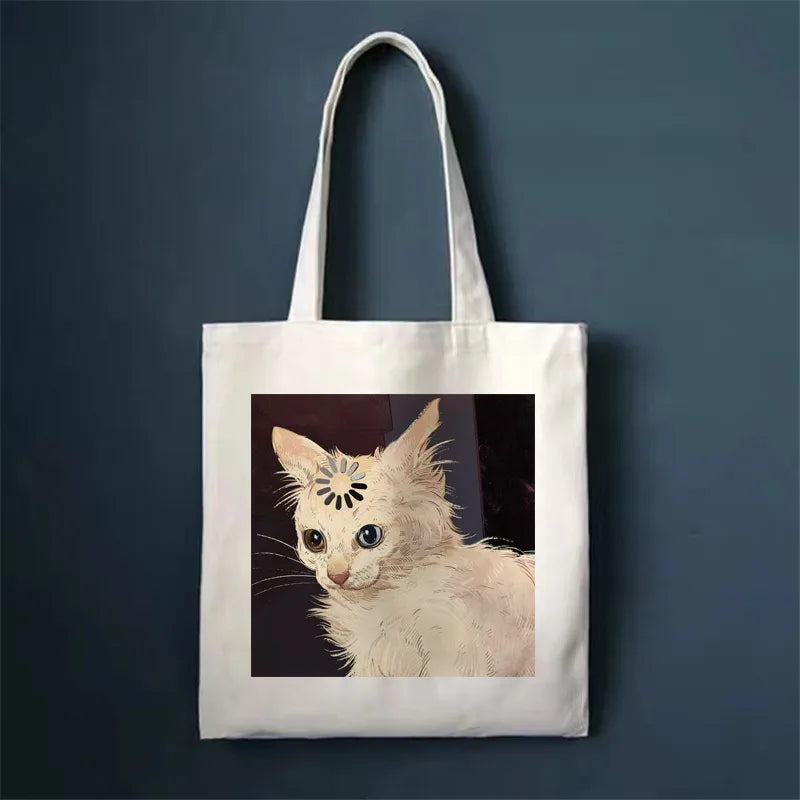 women's simple style cat shopping bags