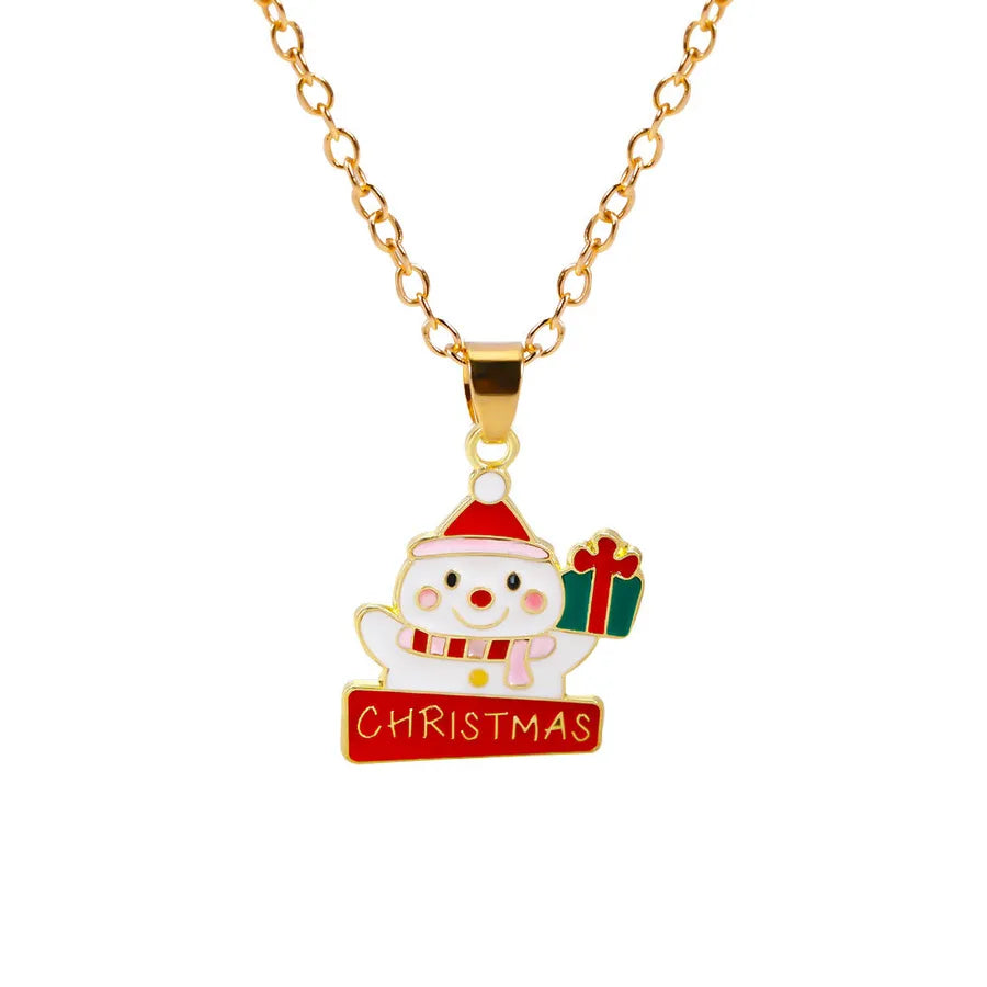 Christmas Themed Alloy Pendant Necklace With Bell Snowflake Design Geometric Pattern For Men And Women Christmas Tree Santa Claus Deer Stick