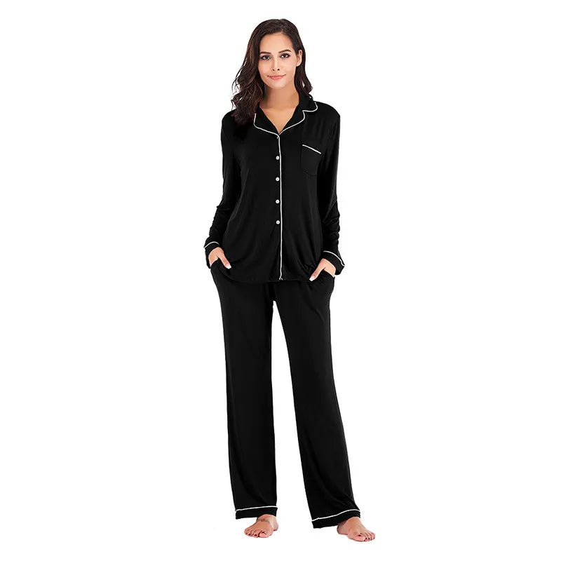 women's casual solid color modal button pants sets