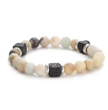 New Lava Cube Volcanic Stone Bracelet Men's Colorful Marble Glass Beads Retro Bracelet