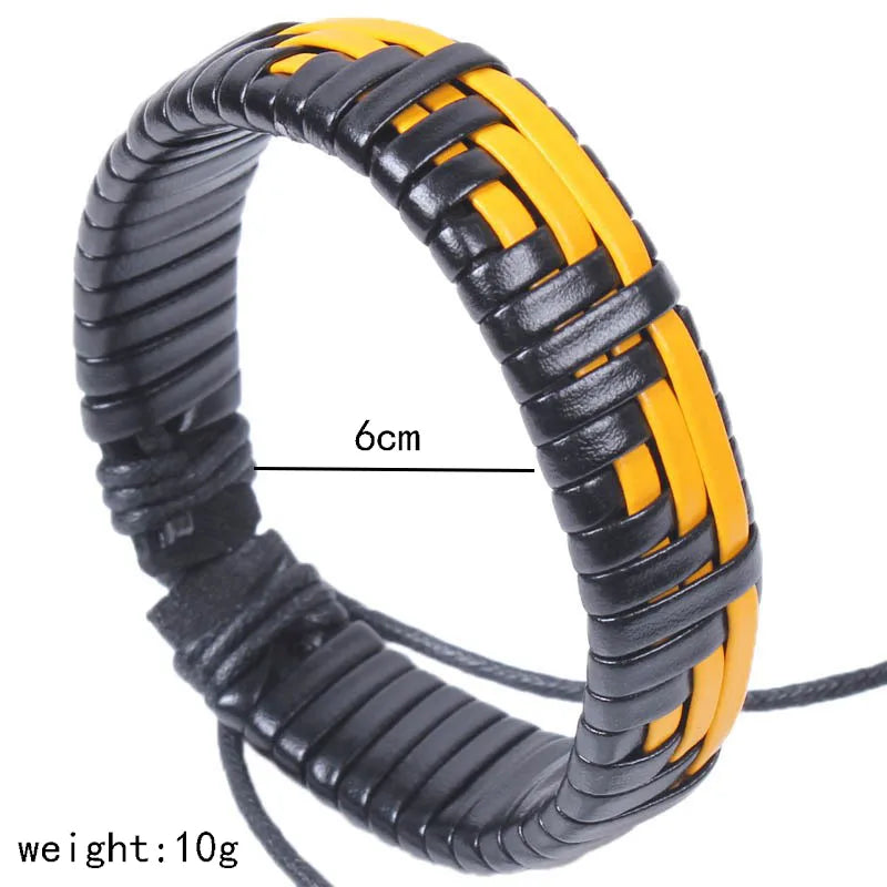 hip-hop color block pu leather knitting men's wristband