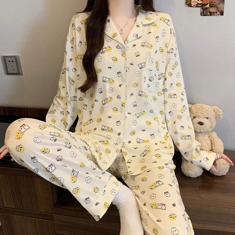Purple Heart Sweet Style Women's Sleepwear Long Sleeve Home Clothes Spring Autumn High Sensation Dormitory Outdoor Wear Set