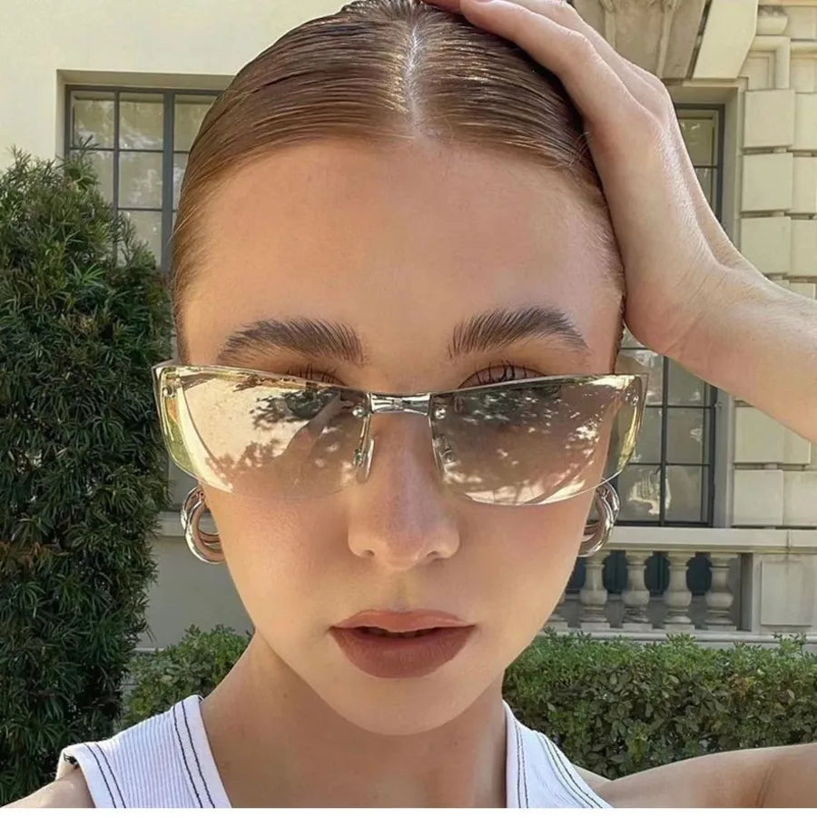 streetwear solid color ac square frameless women's sunglasses