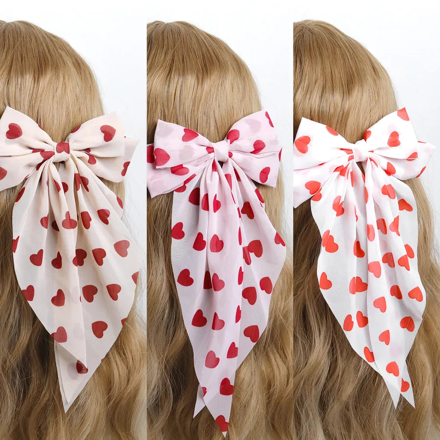 Elegant Lady Sweet Women's Heart Shape Bow Knot Cloth Hair Clip
