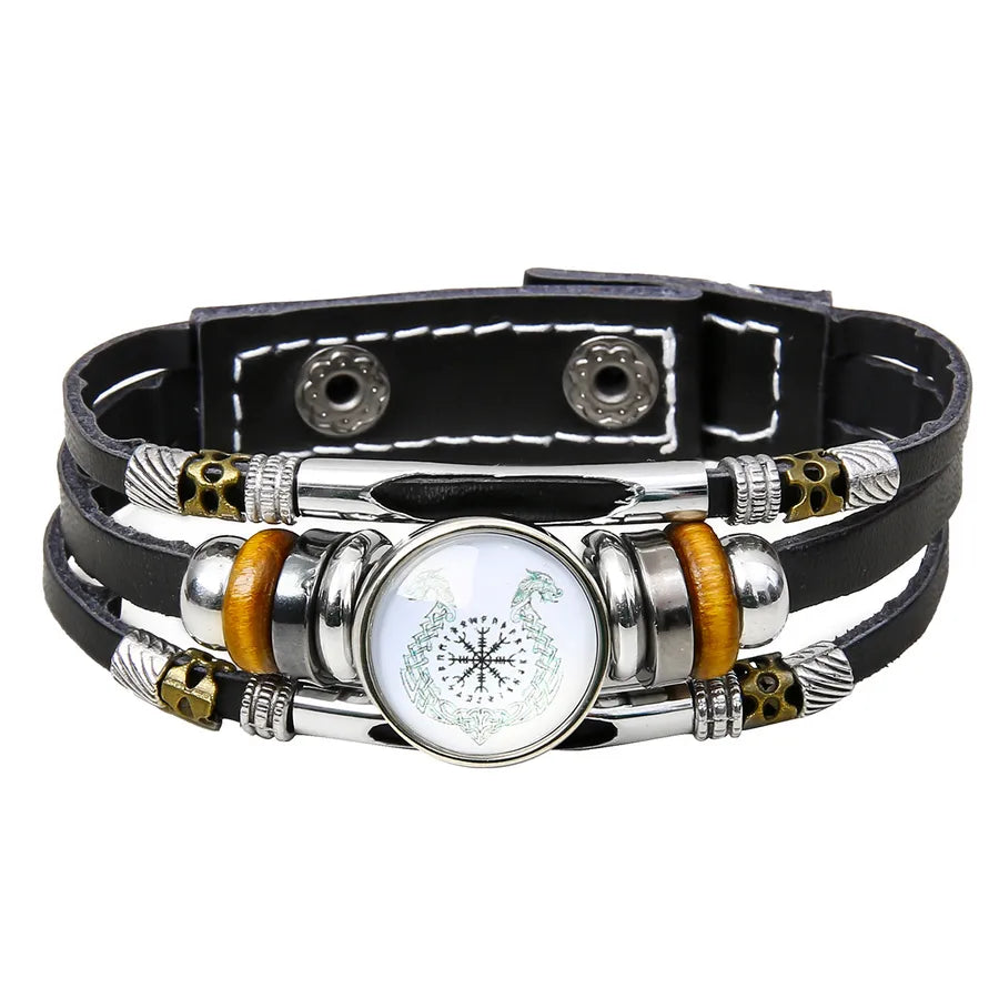 Hot Sale Viking Pirate Compass Pattern Leather Bracelet   Retro Multi-Layer Beaded Bracelet