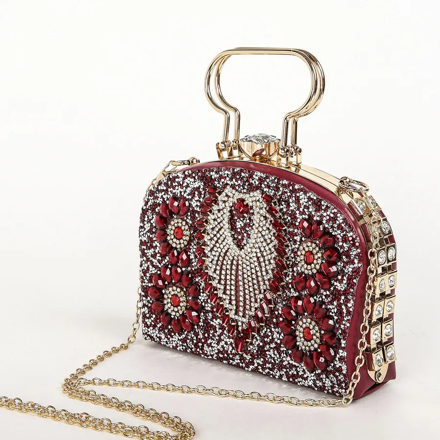 Green Alloy Geometric Square Evening Bags