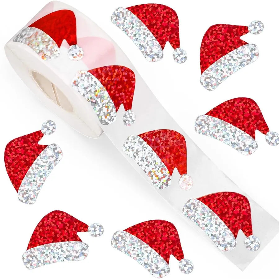Christmas Holiday Candy Gift Stickers Decorative Non-drying Seal Stickers 500 Pieces/Roll Christmas Hat Stickers