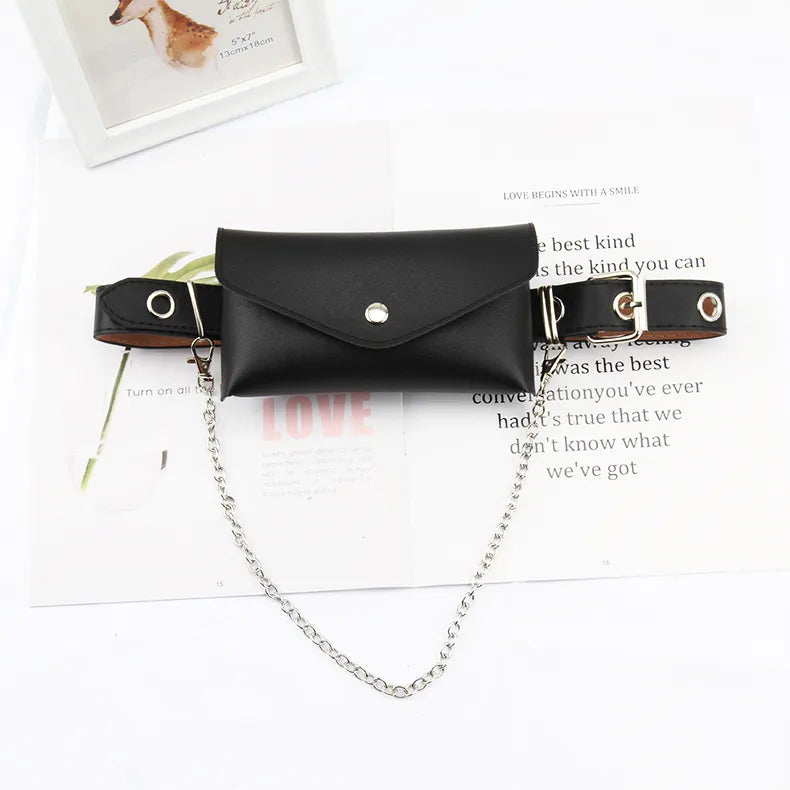 casual solid color pu leather chain women's leather belts 1 piece