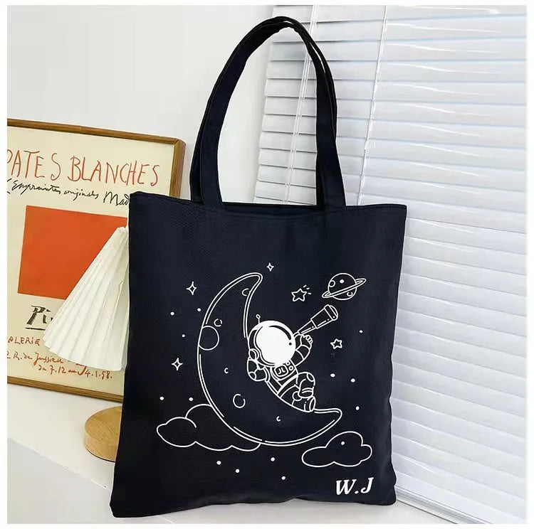 Women's Cute Basic Animal Letter Fruit Canvas Shopping bags