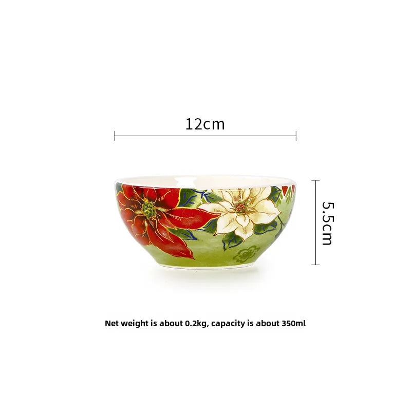 Style Plate Creative Christmas Red Bird Plate Hand-painted Flat Plate Distinctive Rectangular Tray Underglaze Color