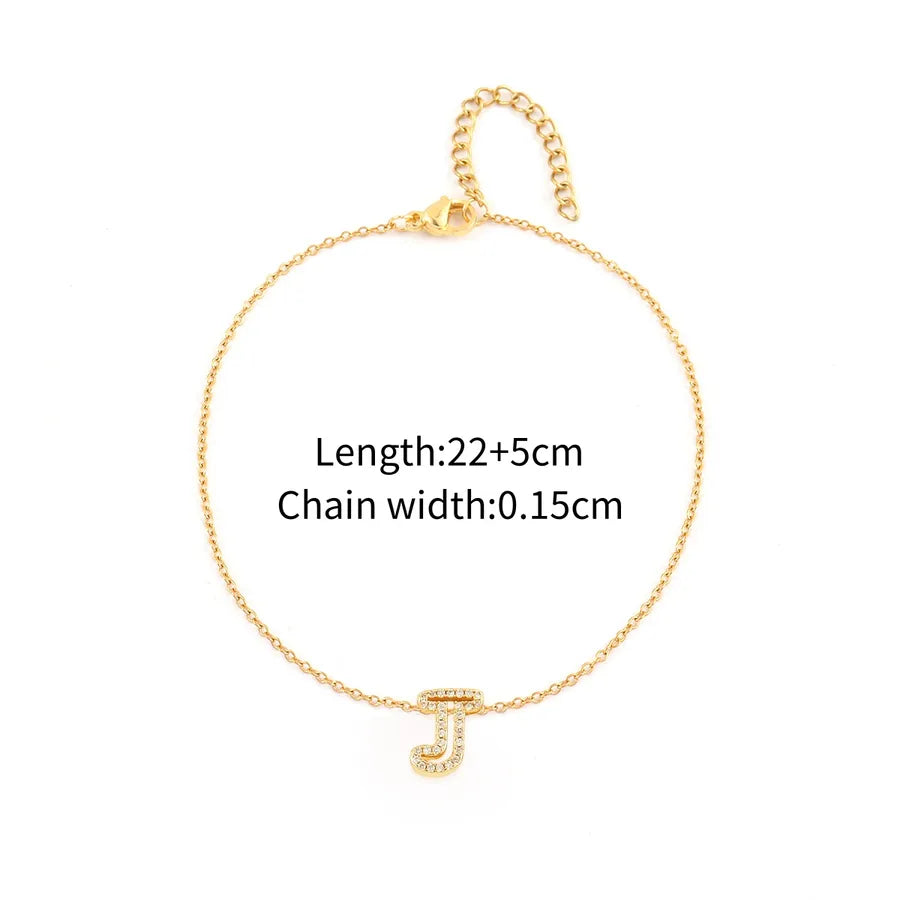 Wholesale Jewelry Elegant Simple Style Classic Style Letter 201 Stainless Steel Copper Zircon Anklet