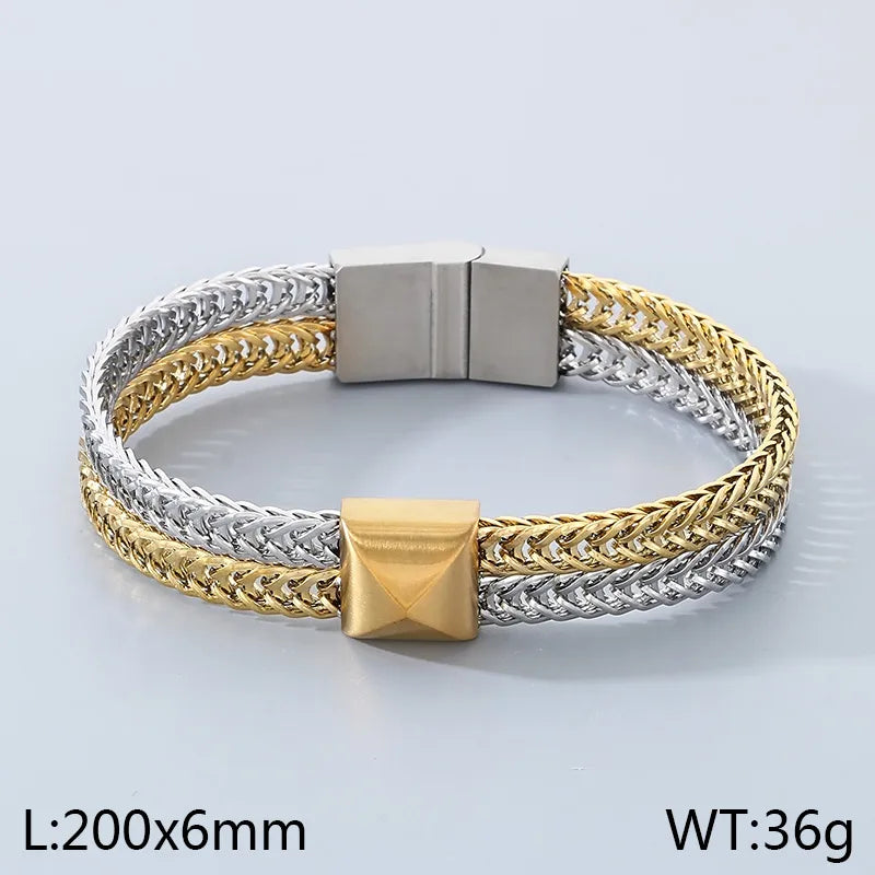 Personalized Trendy Double-Layer Color Matching Keel Woven Chain Titanium Steel Men's Bracelet