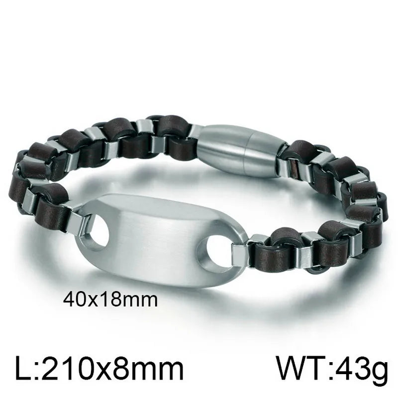 simple style commute color block pu leather titanium steel plating gold plated men's bracelets