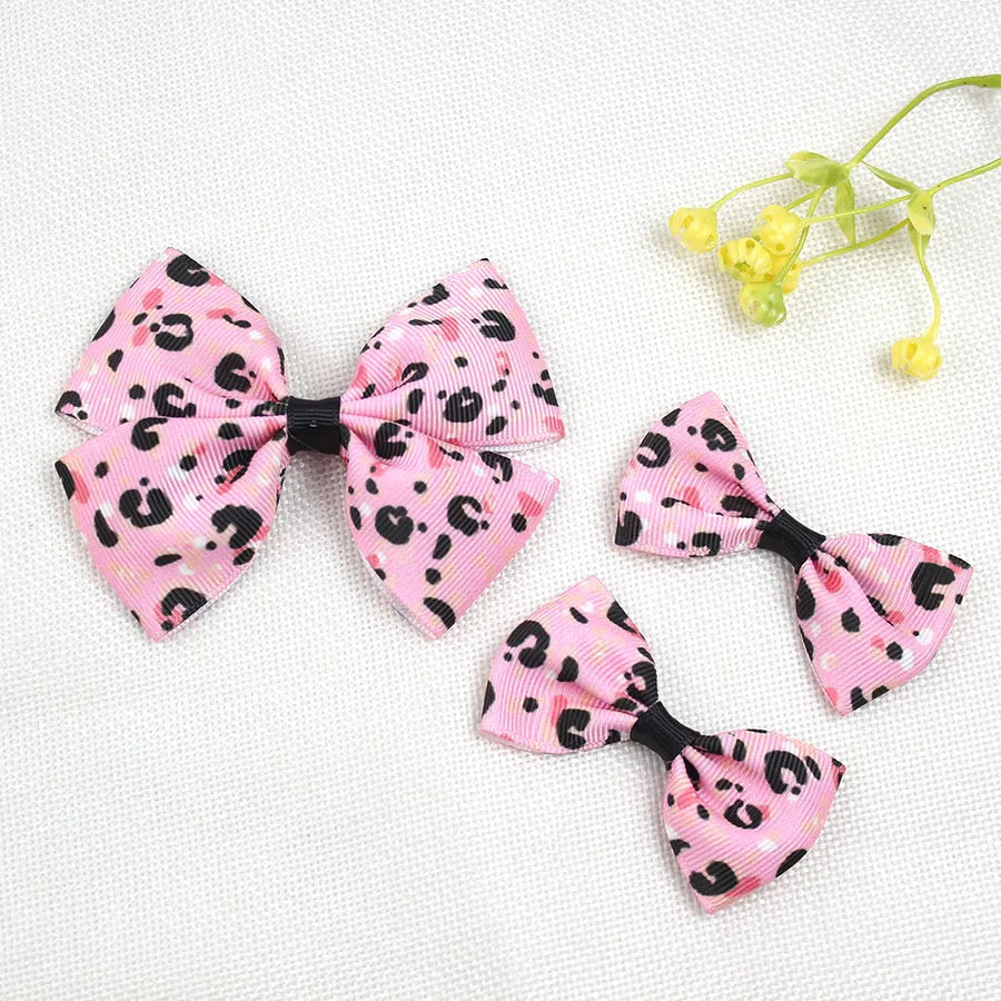 Explosions Retro Leopard Print Children's Boutique Bow Hairpin Printed Girl Hair Accessories One Big Two Small
