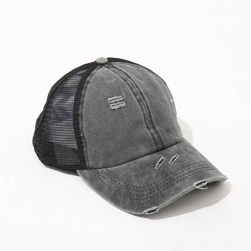 New Washed Retro Pure Color Mesh Hat Cross Design Sun Protection Baseball Cap Spring Autumn Season Unisex Hat
