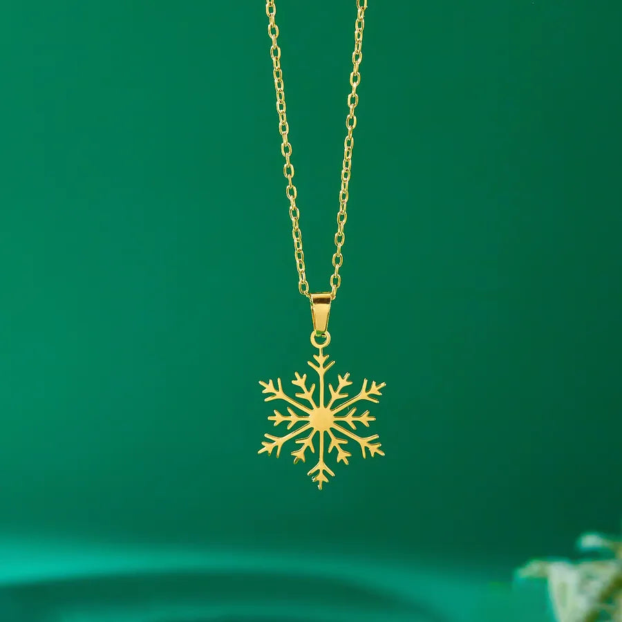 Christmas Deer Santa Claus Stainless Steel Necklace Women's Versatile Cartoon Character Design Paved Snowflake Pattern Jewelry Accessory