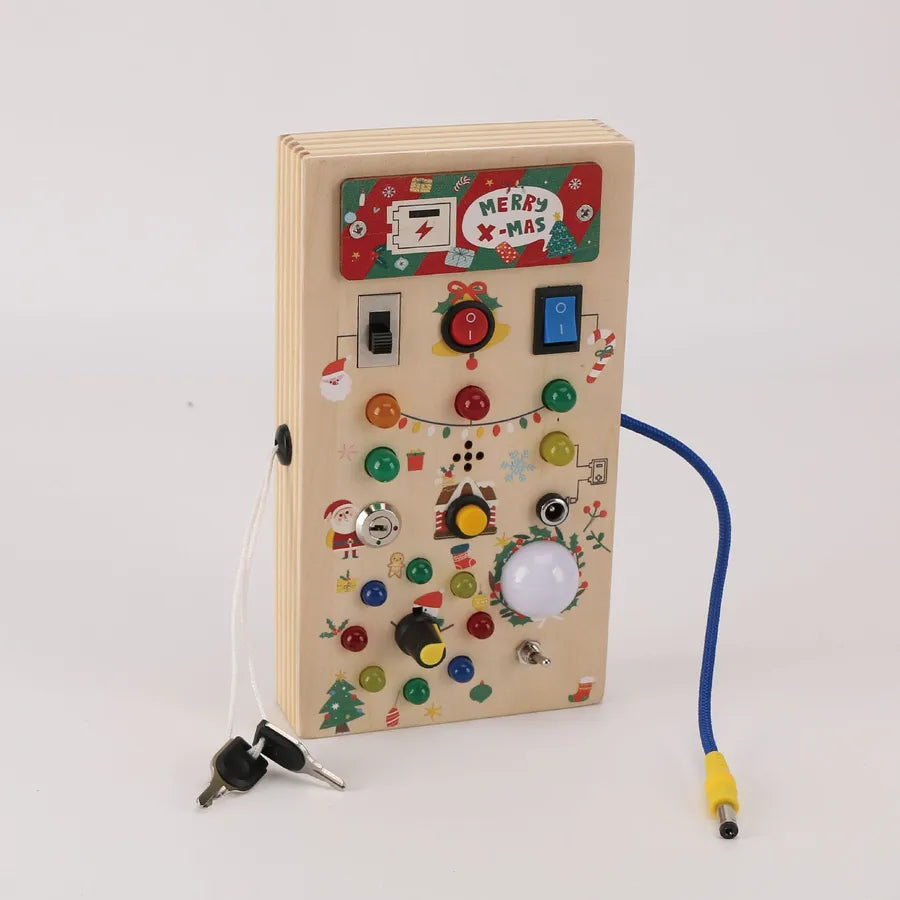 popular children's early education wooden LED light socket switch busy board toy hands-on wooden toy