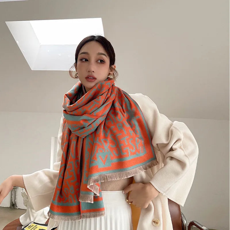 women's lady classic style plaid flower imitation cashmere scarf