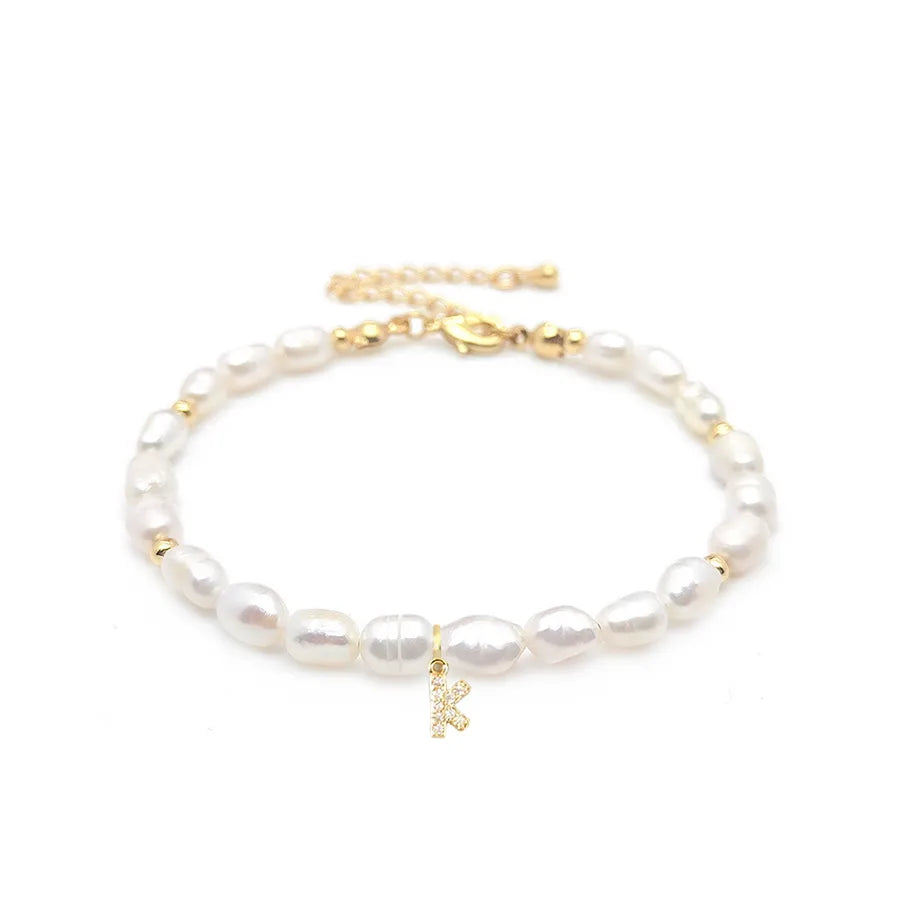lady letter freshwater pearl beaded knitting bracelets