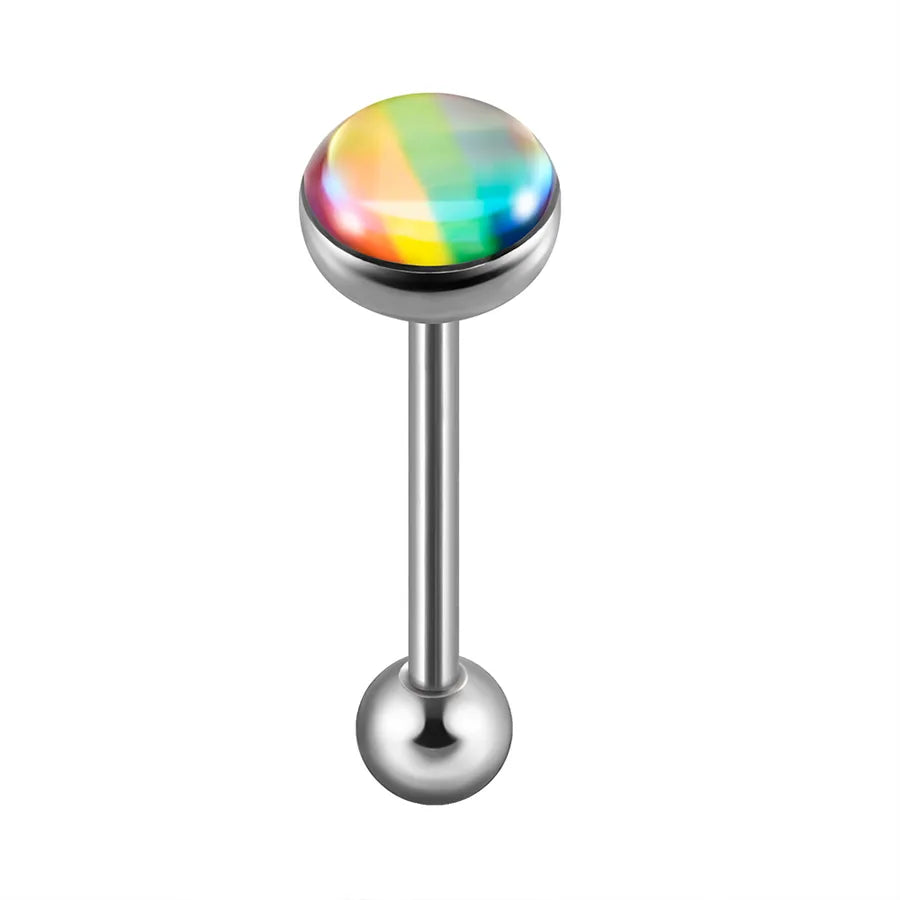 1 Piece Tongue Rings Casual Elegant Vacation Round 304 Stainless Steel Polishing Enamel Inlay Resin Opal Tongue Rings