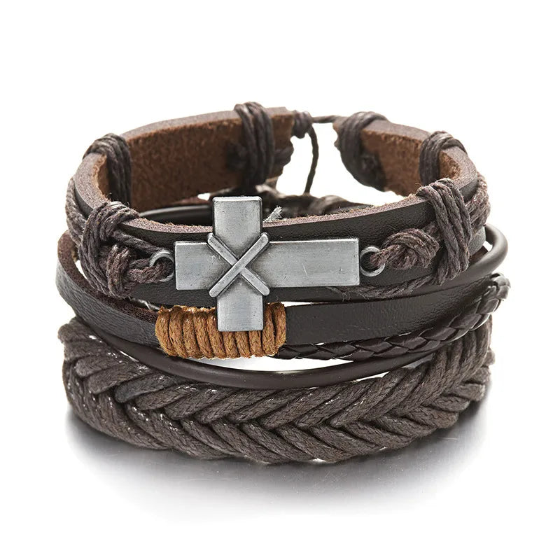 fashion heart shape pu leather knitting men's bracelets 1 set