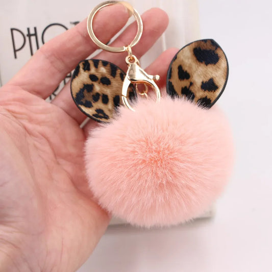 1 piece retro ear leopard simulation wool plating bag pendant keychain
