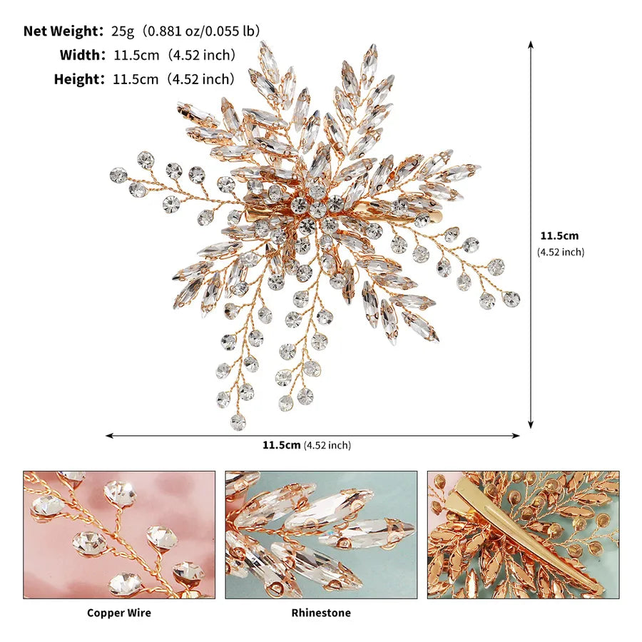 Exaggerated Wedding Shiny Women's Flower Rhinestone Copper Hair Clip