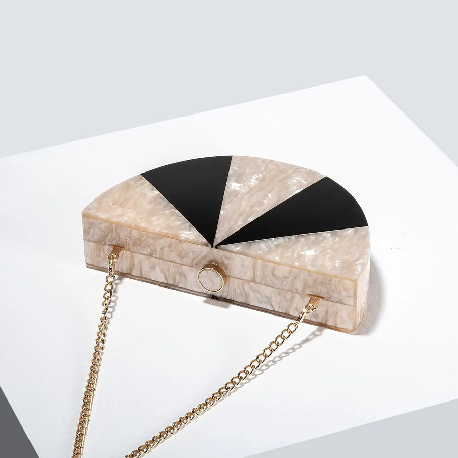 Champagne Sky Blue White Arylic Color Block Semicircle Evening Bags