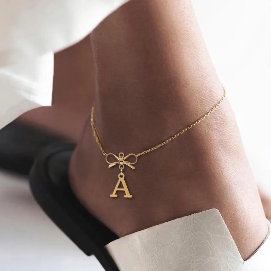 Wholesale Jewelry Elegant Simple Style Classic Style Letter Bow Knot 201 Stainless Steel 304 Stainless Steel Copper Anklet