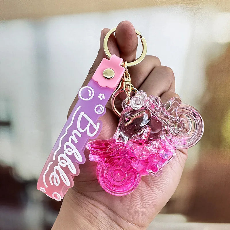 cartoon style motorcycle arylic women's bag pendant keychain