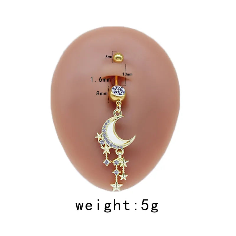 casual cute commute sunflower starry sky snowflake stainless steel copper plating inlay rhinestones zircon white gold plated gold plated belly ring