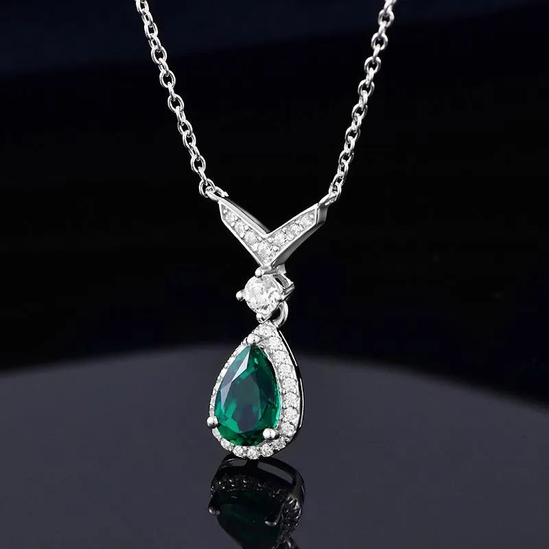 1 Piece 925 Sterling Silver Geometric May Birthstone Emerald High Carbon Diamond White Gold Plated cable chain Rings Necklace