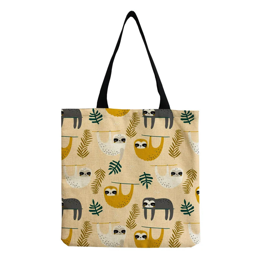 Women's Cute Cartoon Letter Linen Shopping bags