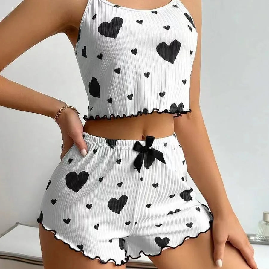 Hot-selling ladies home clothes love printed suspenders shorts casual pit can be worn outside  women's sleep