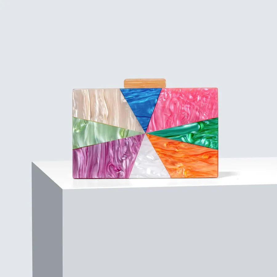 Champagne Rose Red Green Arylic Color Block Square Evening Bags