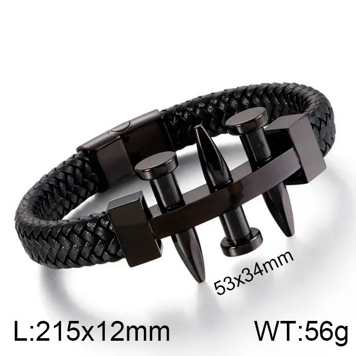 Hip-Hop Retro Color Block Pu Leather Titanium Steel Plating 18K Gold Plated Men's Bangle