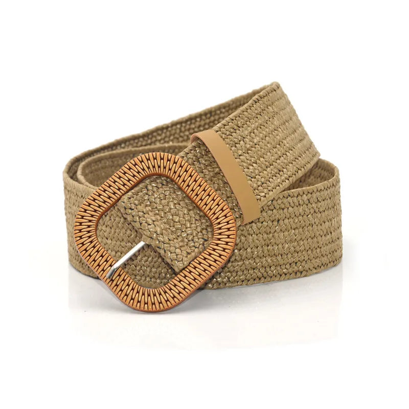 Simple fashion straw elastic waist girdle women's accessories dress body shaping belt wooden buckle waist girdle